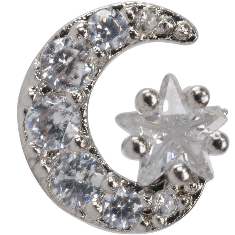 Silver Color Moon and Star Studs
