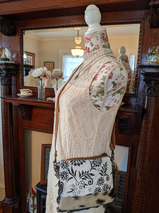 Flowered Crossbody with Fur Trim