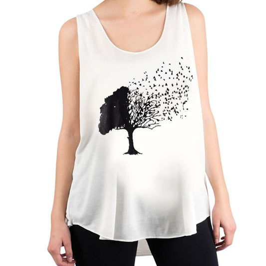 Birds Flying Away Graphic Tank (White)