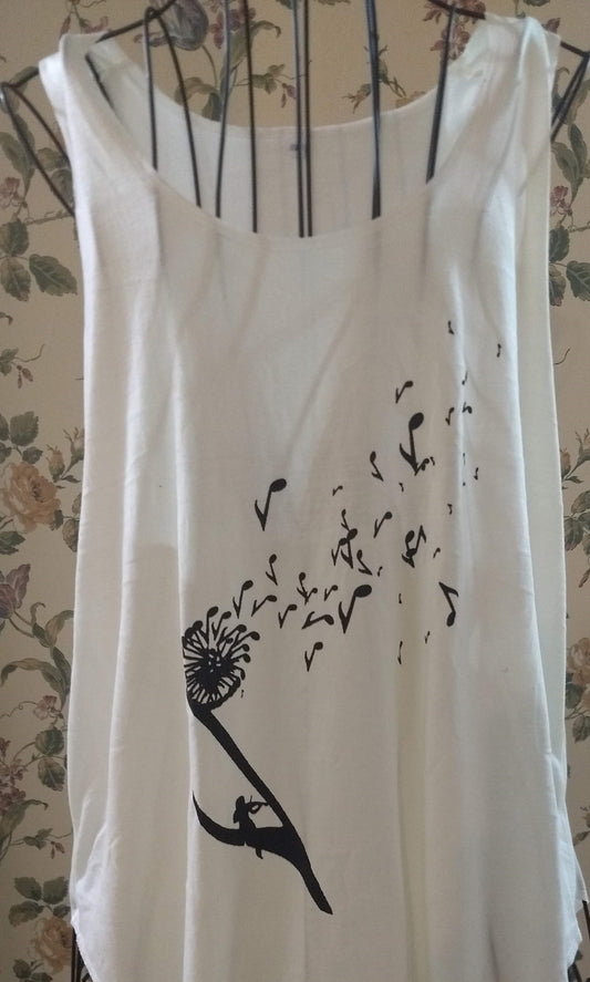 Flying Musical Notes Graphic Tank (White)