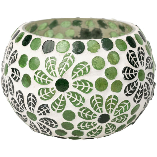 Green Floral Mosaic Candle Holder