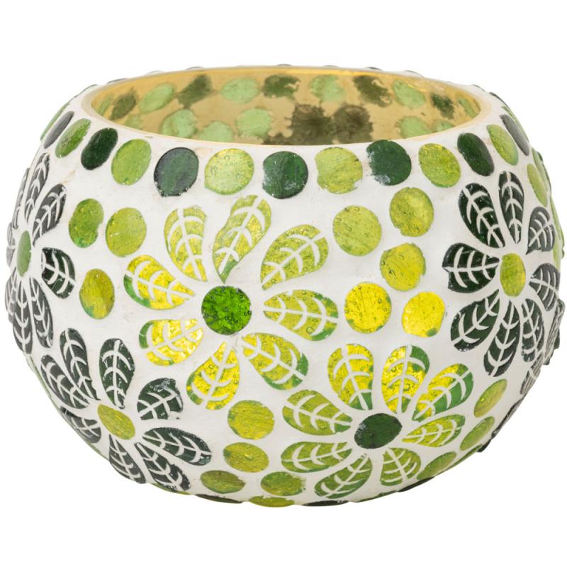 Green Floral Mosaic Candle Holder