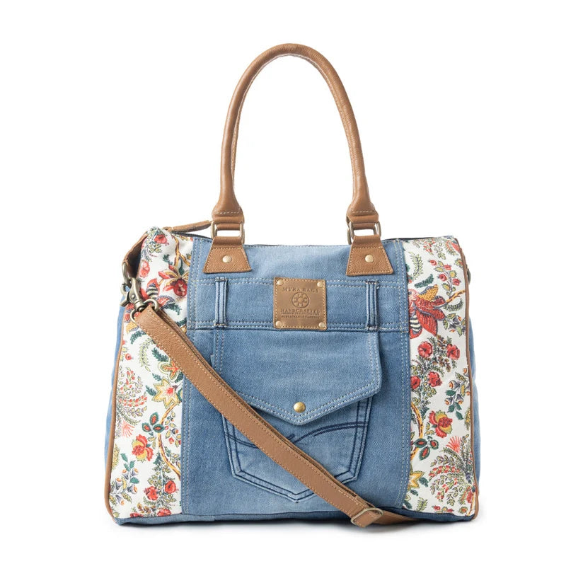 Crimson Glade Tote Denim & Floral