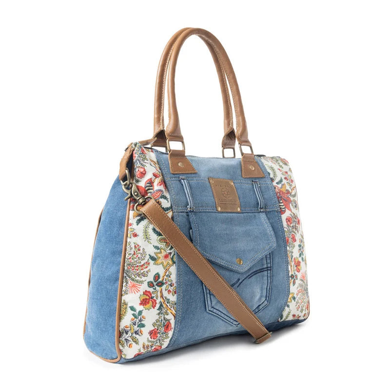 Crimson Glade Tote Denim & Floral