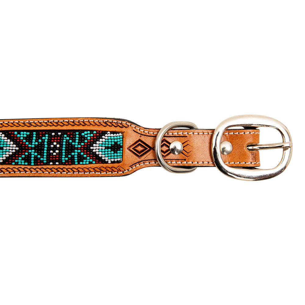 Whizter Hand-Tooled Beaded Dog Collar