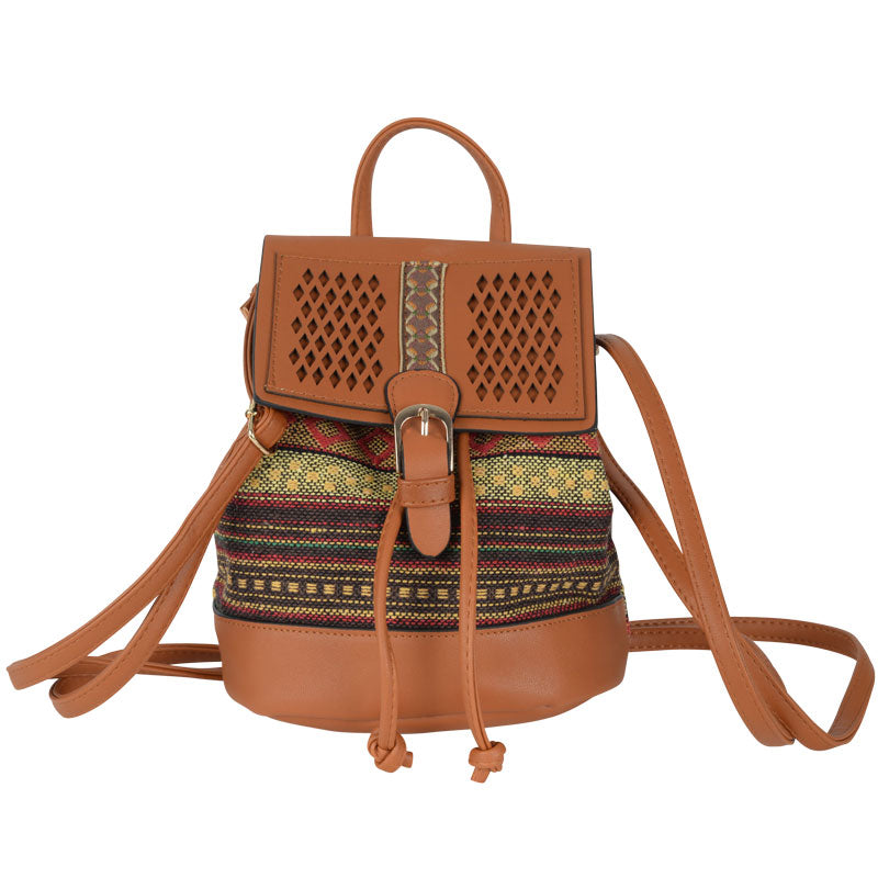 Brown Stripe Vegan Leather Backpack