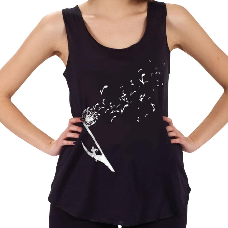 Flying Musical Notes Graphic Tank (Black)